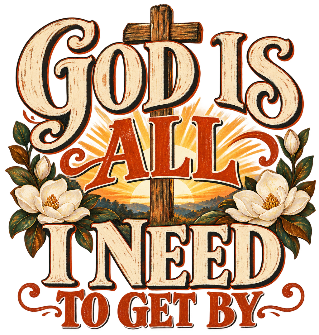 God Is All I Need To Get By – Southern Magnolia DTF Transfer artwork
