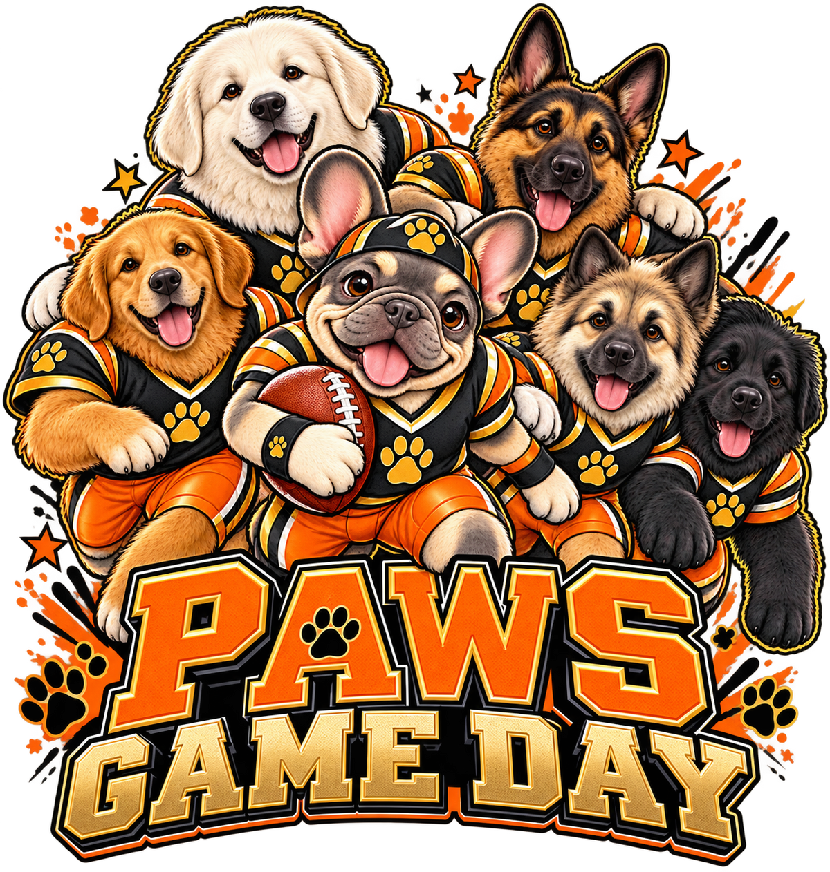 Paws Game Day original dog football transfer artwork