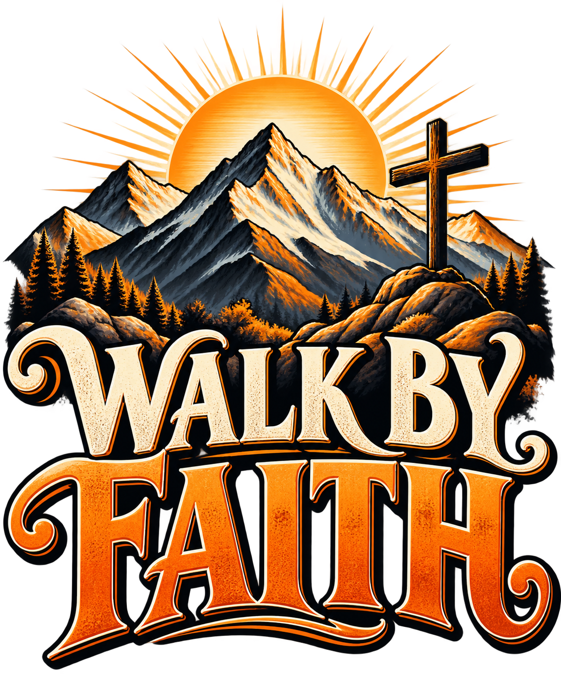 Walk by Faith Mountain DTF Transfer artwork